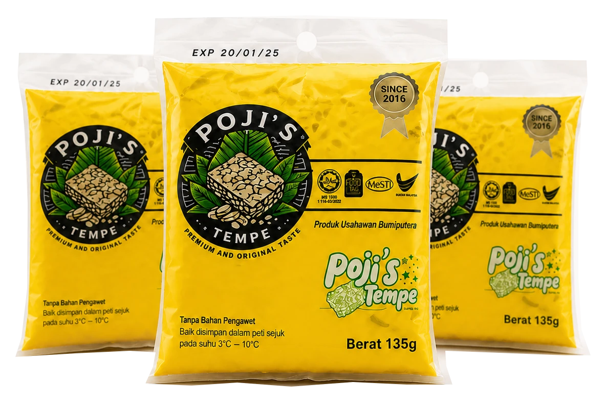 Tiga pek kuning Poji's Tempe untuk Pakej Standard