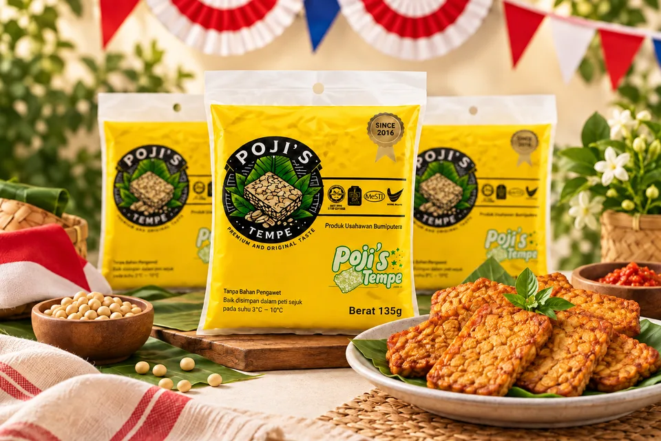 Pek Poji’s Tempe dan tempe rangup dengan hiasan sambutan Merdeka